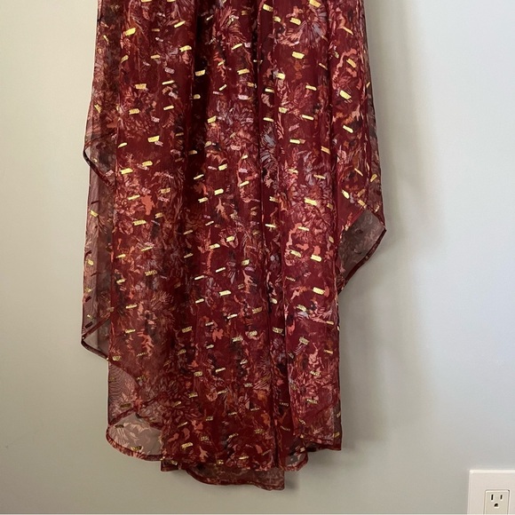 Free People Ria Wine Red & Gold Sleeveless Sheer Embroidered Maxi Top Size XS - Picture 15 of 16